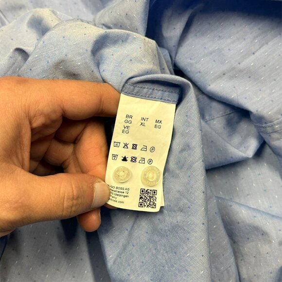 Hugo Boss Dress Shirt Regular Fit Textured Cotton Blue Long Sleeve XL - Picture 8 of 10